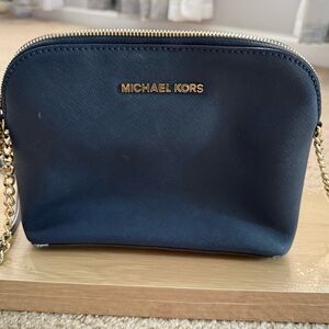 Michael Kors Dark Blue Crossbody Bag with Gold Chain